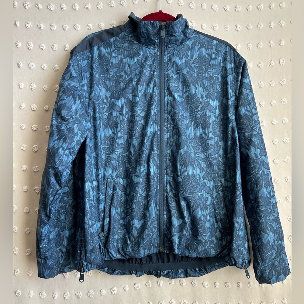 Athleta Sightseer Lace Full Zip Windbreaker Jacket Sz‎ S Cottage Blue Floral